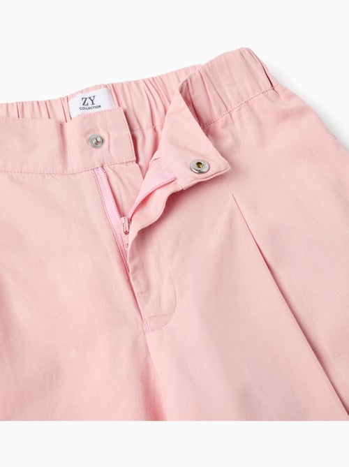 Pantalon en popeline à jambes larges et plis à l'avant - Kiabi