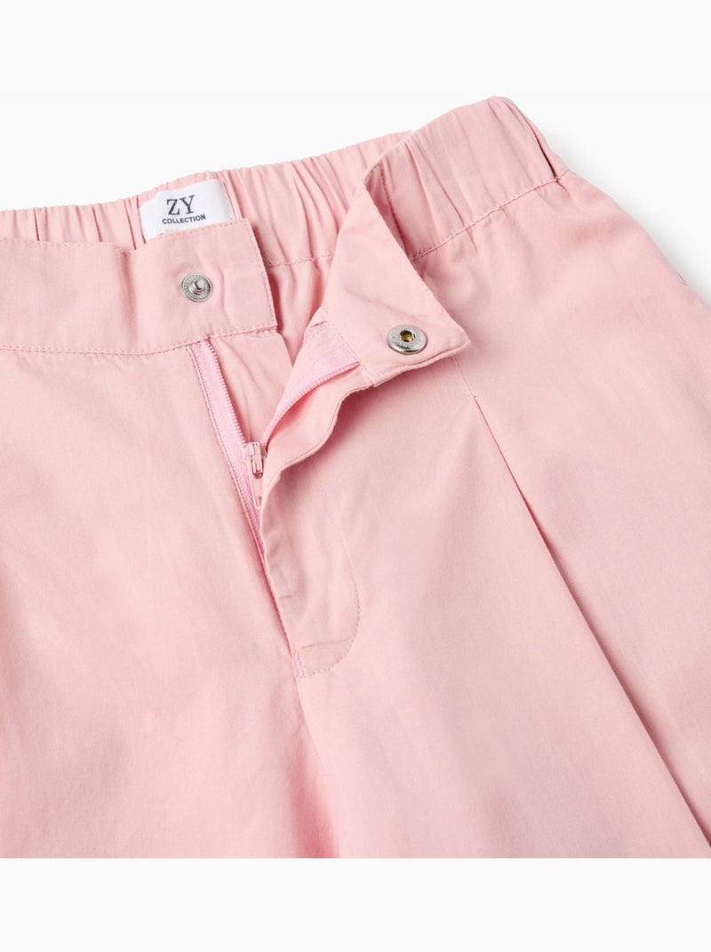 Pantalon en popeline à jambes larges et plis à l'avant Rose clair - Kiabi