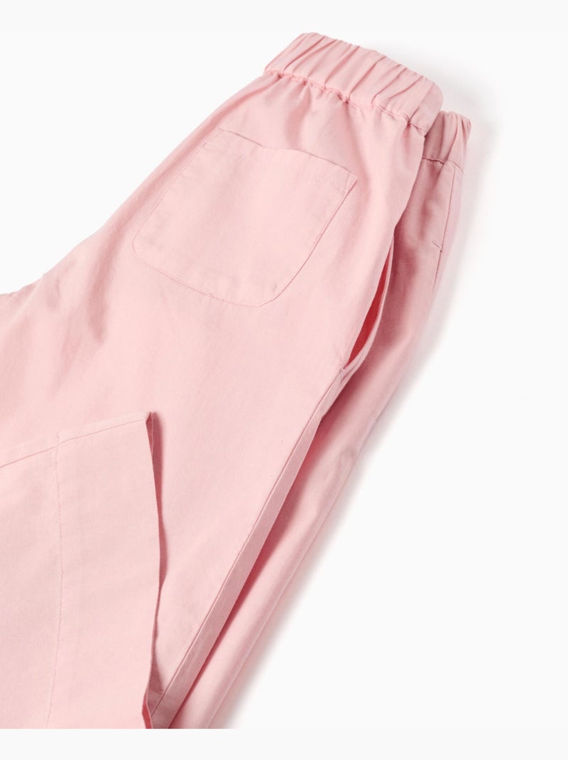 Pantalon en popeline à jambes larges et plis à l'avant Rose clair - Kiabi