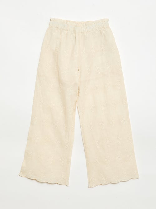 Pantalon en popeline avec broderies - Kiabi