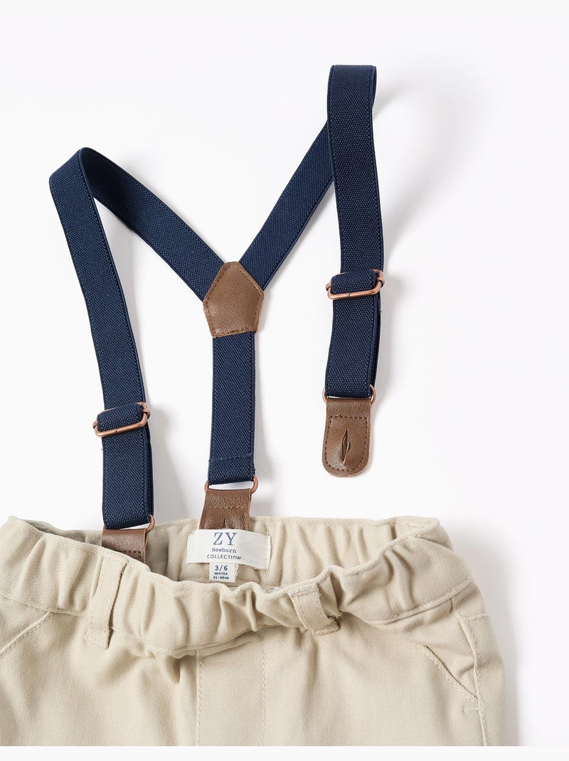 Pantalon en sergé à bretelles amovibles Beige clair - Kiabi