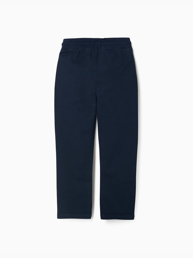 Pantalon en sergé à coupe droite avec cordon de serrage Bleu foncé - Kiabi