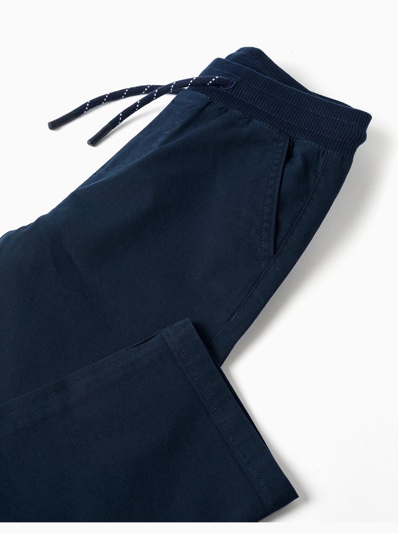 Pantalon en sergé à coupe droite avec cordon de serrage Bleu foncé - Kiabi