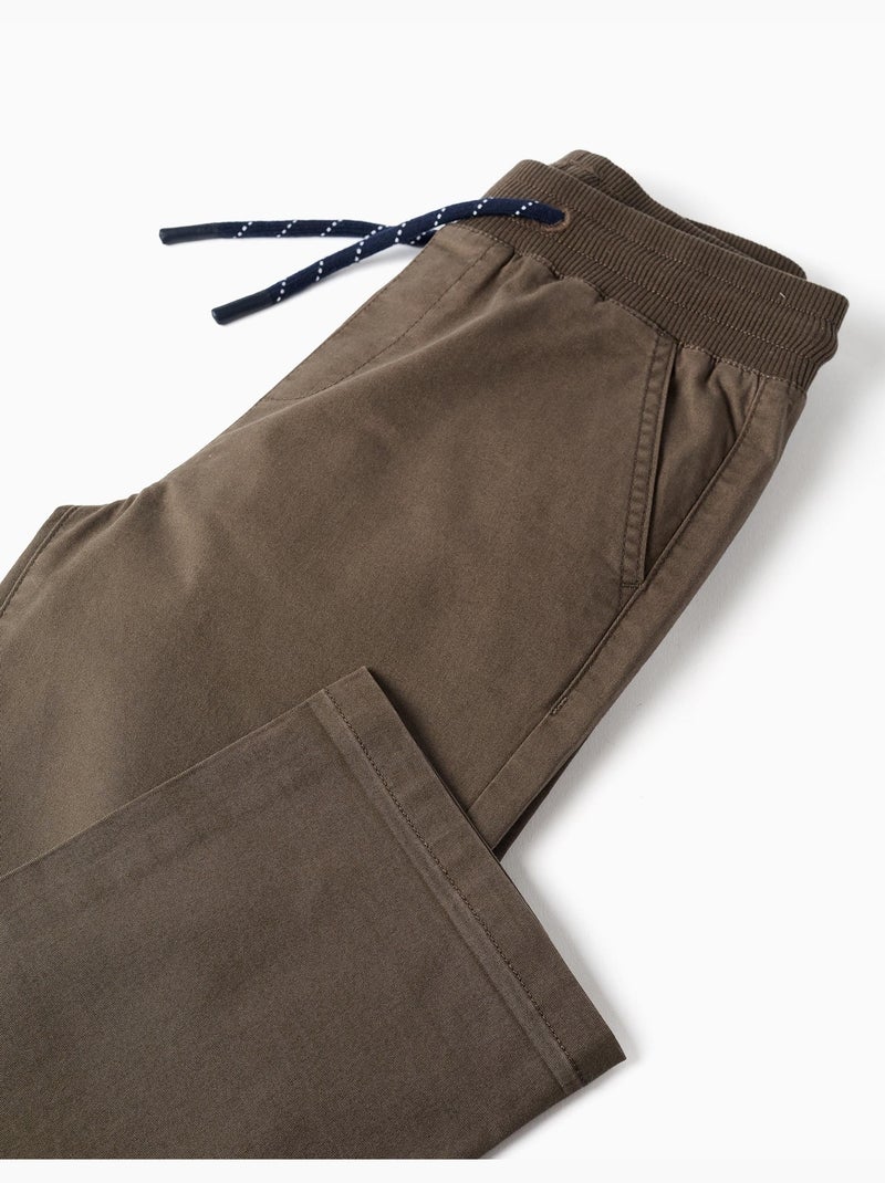 Pantalon en sergé à coupe droite avec cordon de serrage Vert foncé - Kiabi