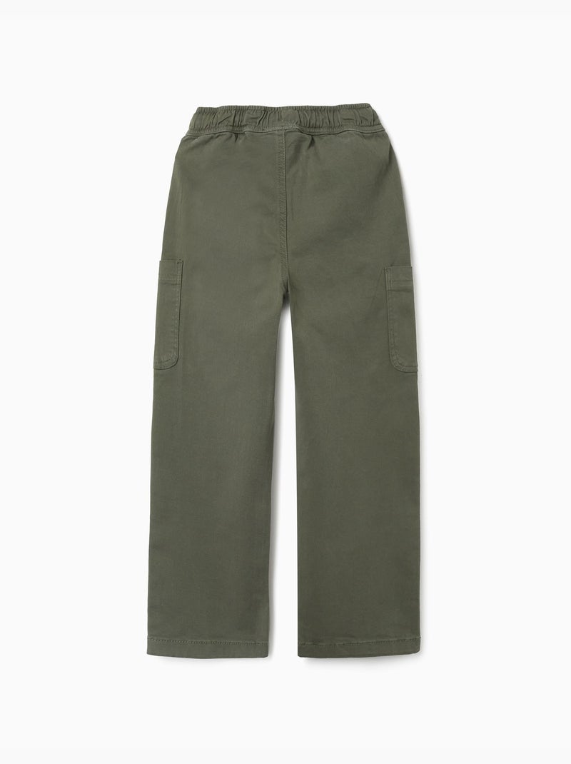 Pantalon en sergé à coupe droite avec poches cargo Vert foncé - Kiabi