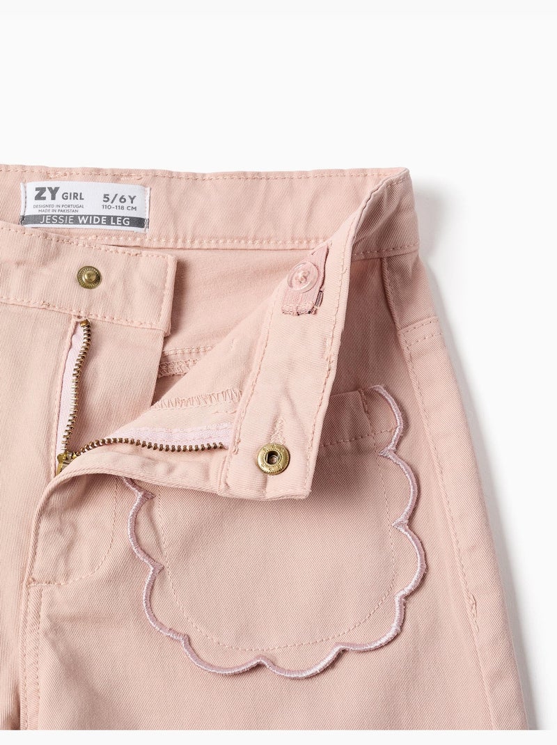 Pantalon en sergé  à jambe large avec poches à l'avant Rose clair - Kiabi