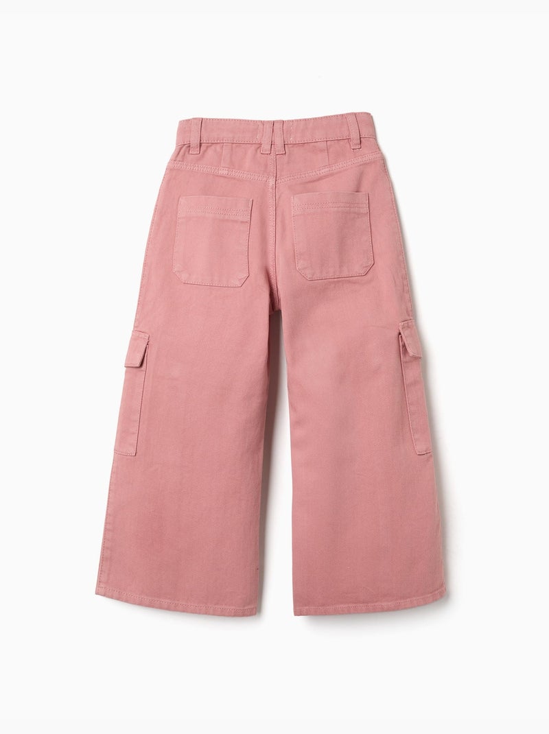 Pantalon en sergé à jambe large avec poches cargo Rose - Kiabi