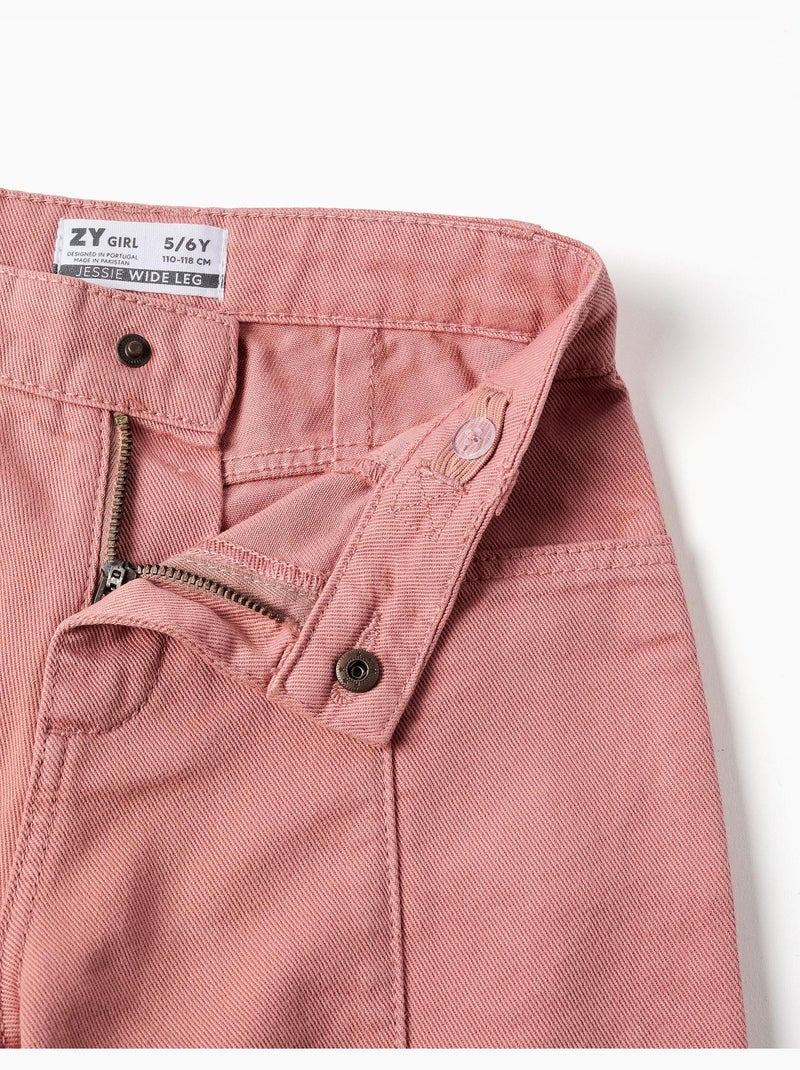 Pantalon en sergé à jambe large avec poches cargo Rose - Kiabi