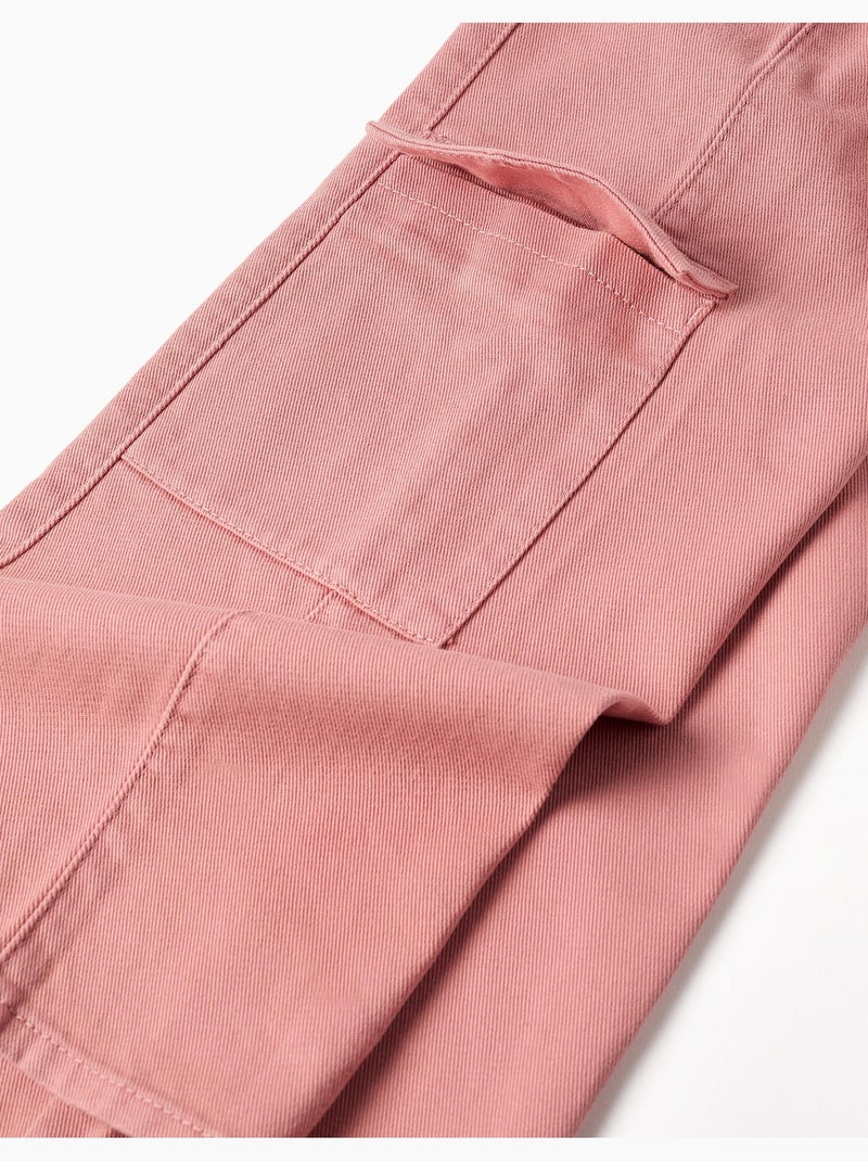 Pantalon en sergé à jambe large avec poches cargo Rose - Kiabi