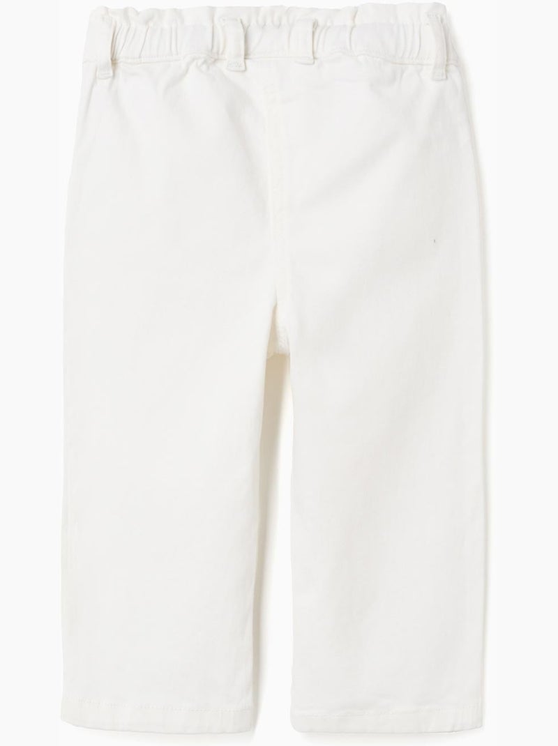 Pantalon en sergé à jambe large et taille paperbag Blanc - Kiabi