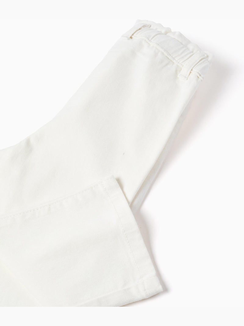 Pantalon en sergé à jambe large et taille paperbag Blanc - Kiabi