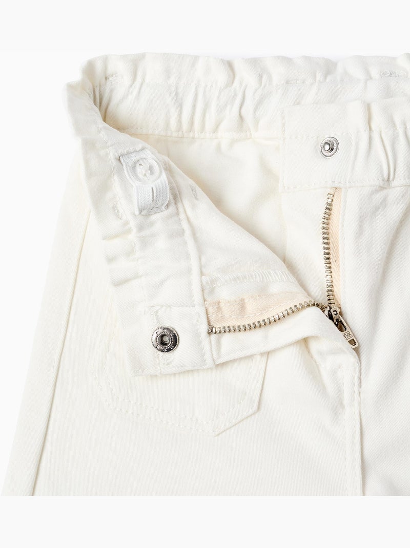 Pantalon en sergé à jambe large et taille paperbag Blanc - Kiabi