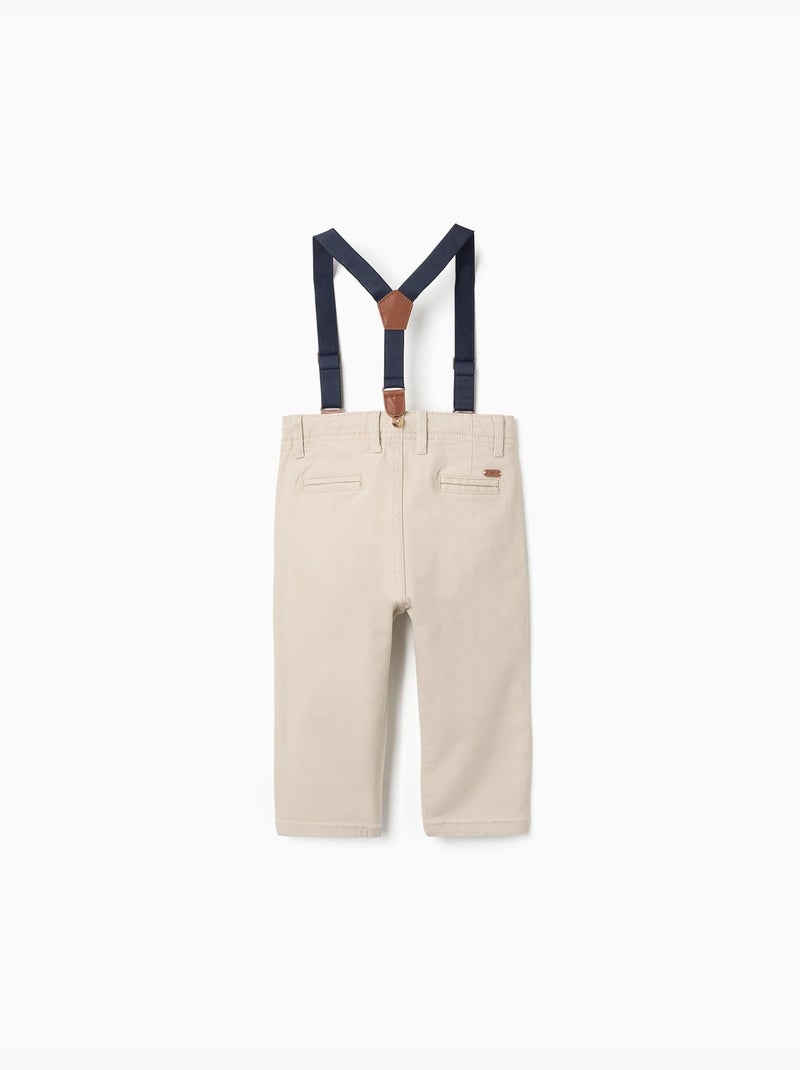 Pantalon en sergé avec bretelles amovibles Beige clair - Kiabi