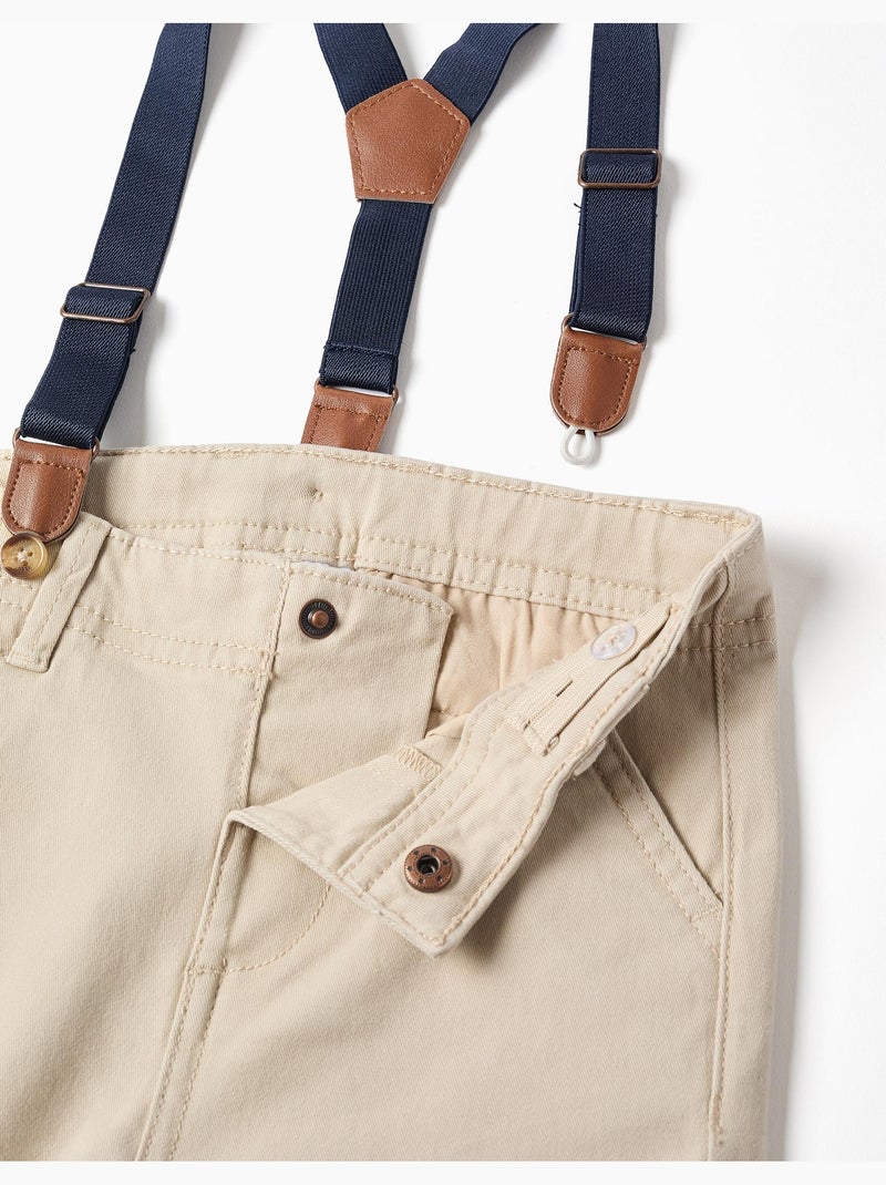 Pantalon en sergé avec bretelles amovibles Beige clair - Kiabi