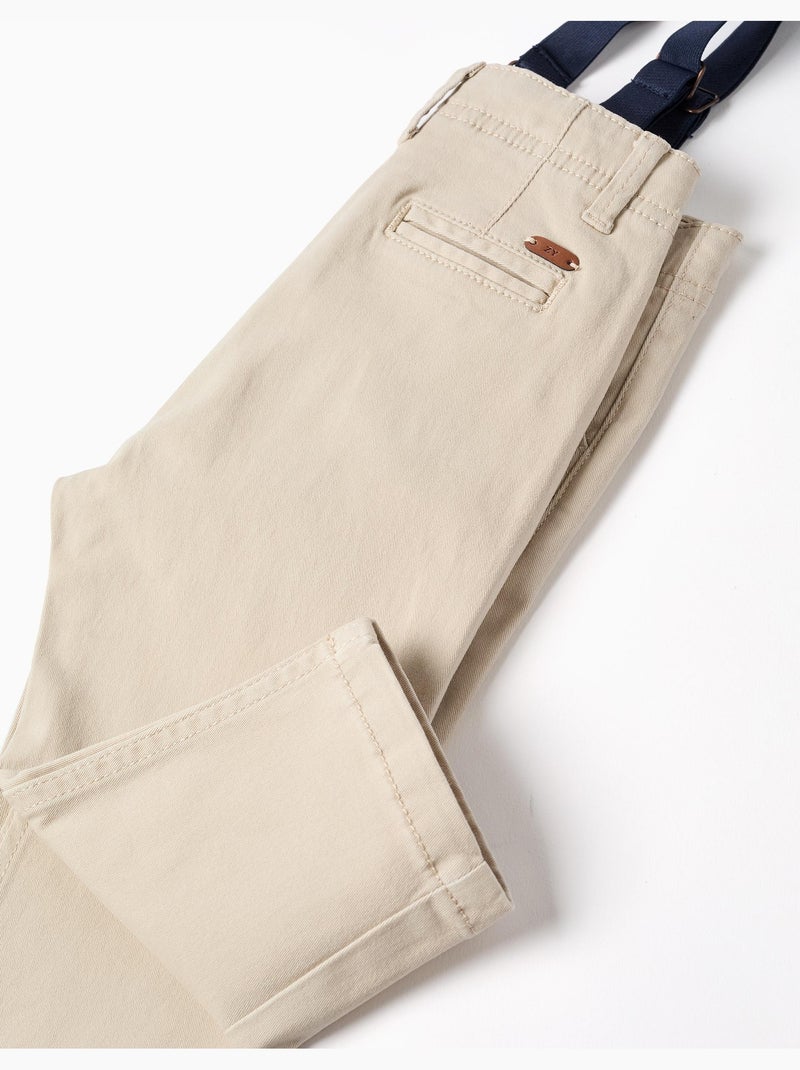 Pantalon en sergé avec bretelles amovibles Beige clair - Kiabi