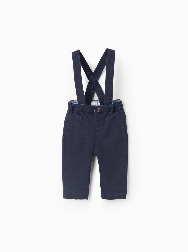 Pantalon en Sergé avec Bretelles Amovibles Bleu foncé - Kiabi