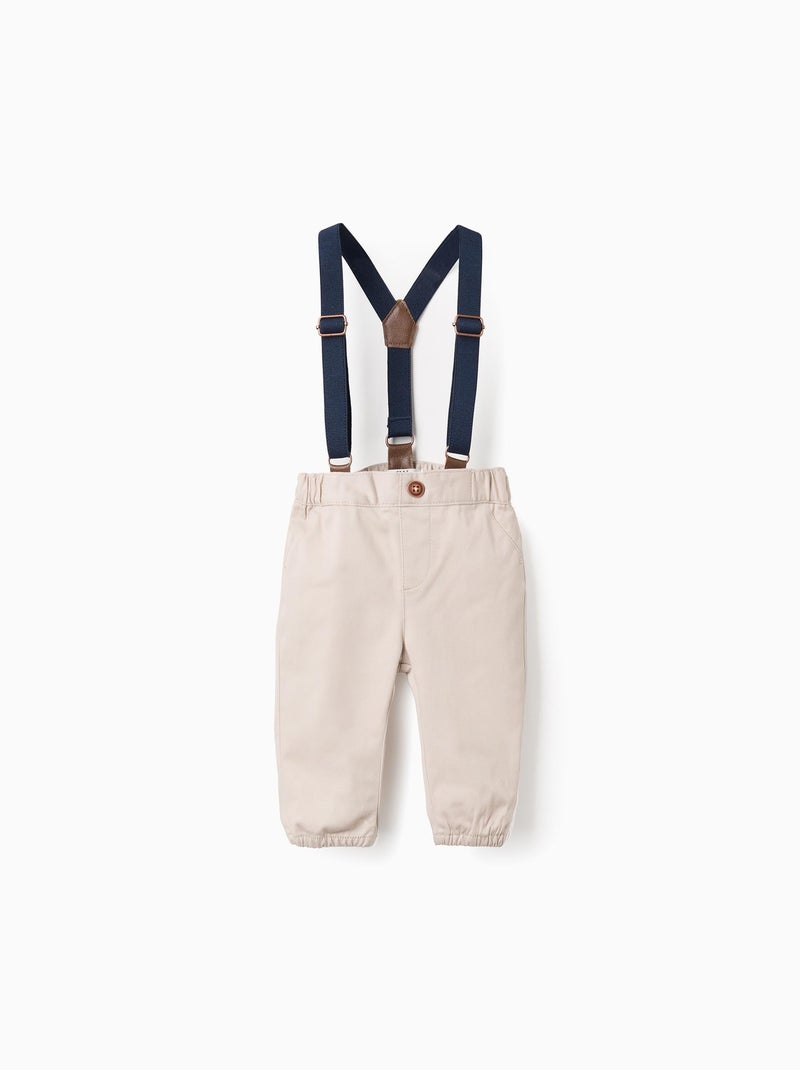 Pantalon en Sergé avec Bretelles Amovibles Gris clair - Kiabi