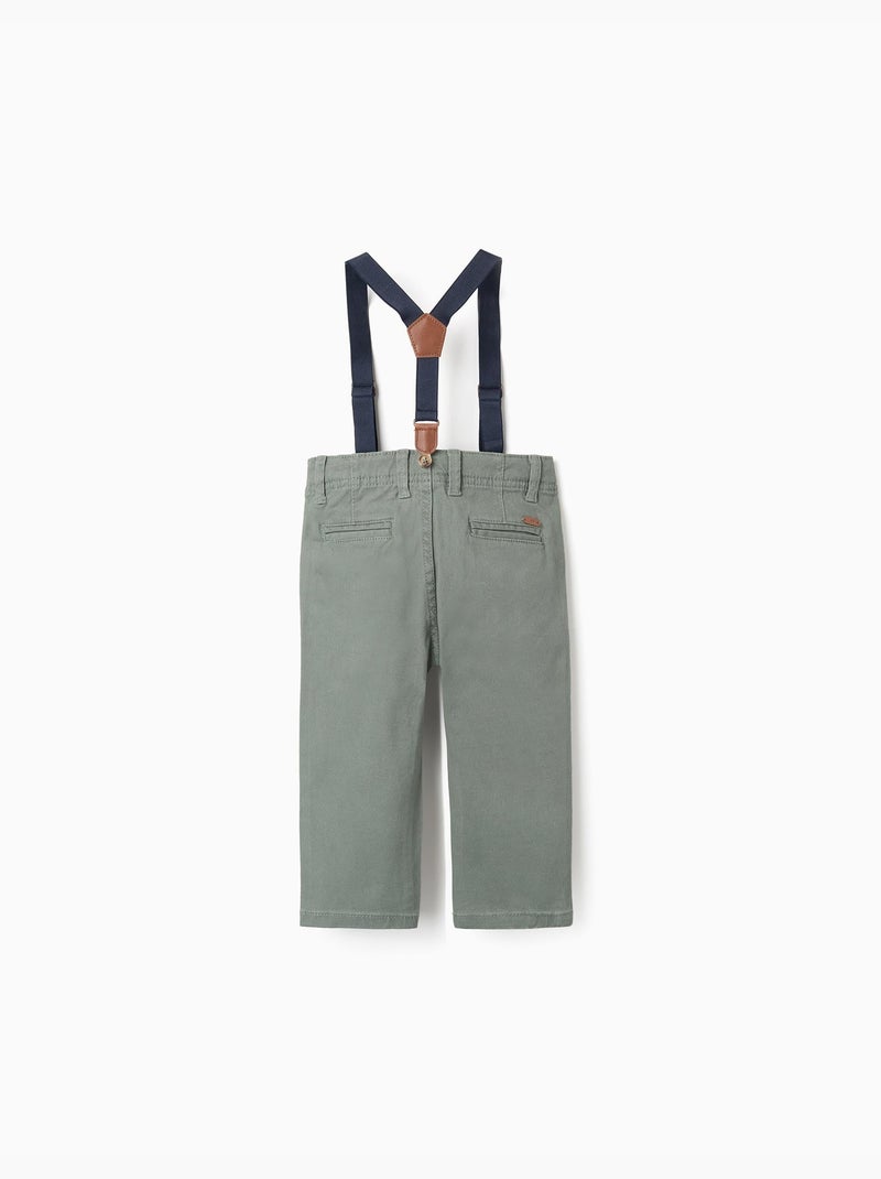 Pantalon en sergé avec bretelles amovibles Vert foncé - Kiabi
