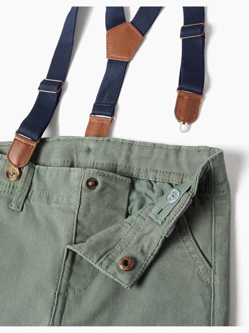 Pantalon en sergé avec bretelles amovibles Vert foncé - Kiabi