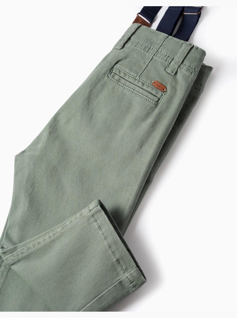 Pantalon en sergé avec bretelles amovibles Vert foncé - Kiabi