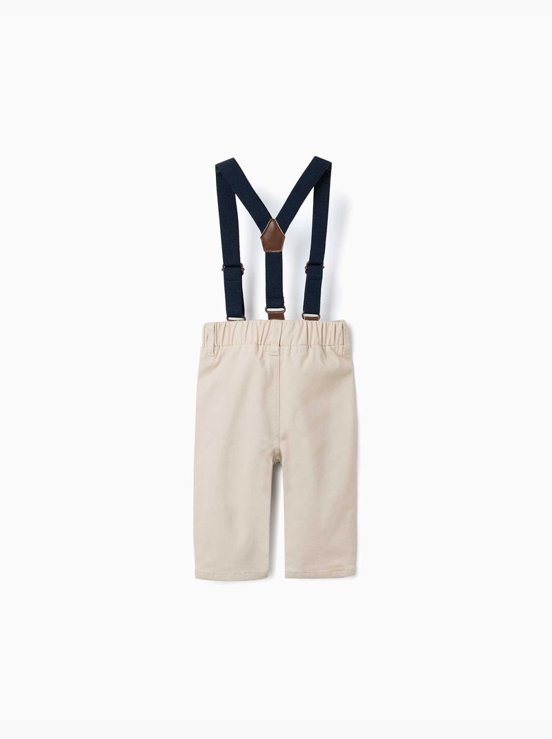 Pantalon en sergé avec bretelles Beige clair - Kiabi