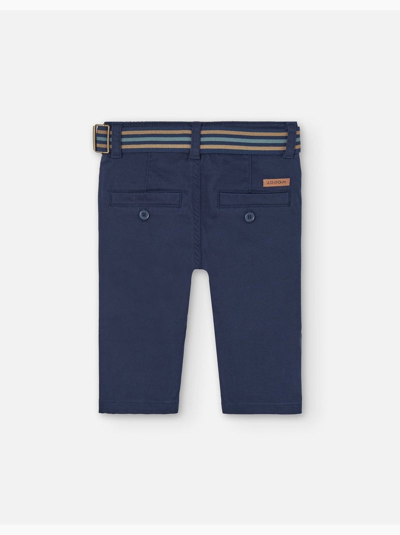 Pantalon en sergé avec ceinture Bleu clair - Kiabi