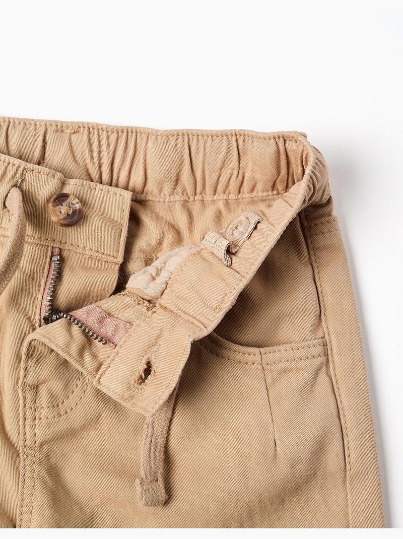 Pantalon en sergé avec cordon de serrage Beige - Kiabi