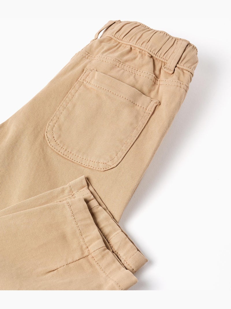Pantalon en sergé avec cordon de serrage Beige - Kiabi