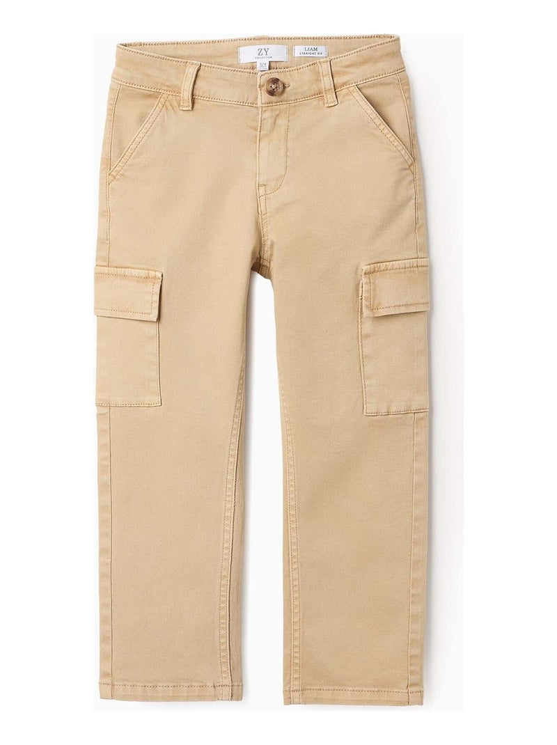 Pantalon en Sergé Cargo Beige - Kiabi