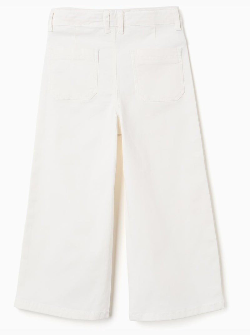 Pantalon en sergé de coton à jambe large Blanc - Kiabi