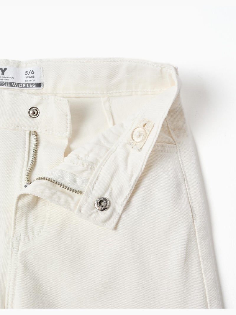 Pantalon en sergé de coton à jambe large Blanc - Kiabi