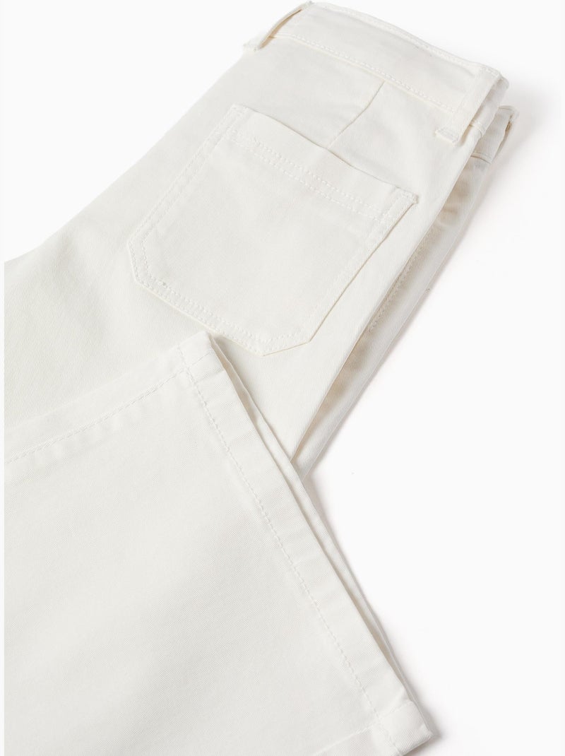 Pantalon en sergé de coton à jambe large Blanc - Kiabi