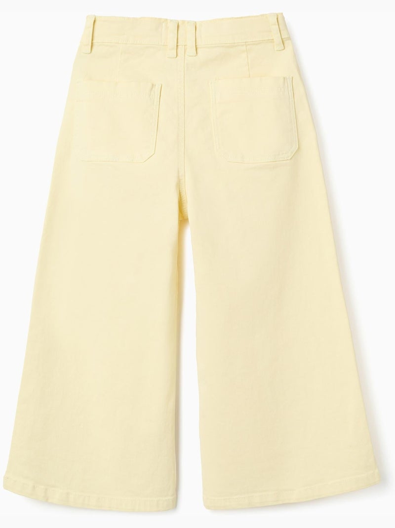 Pantalon en sergé de coton à jambe large Jaune clair - Kiabi