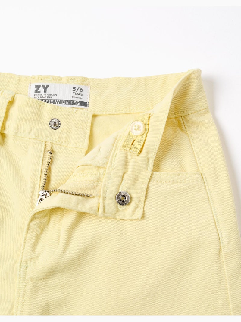 Pantalon en sergé de coton à jambe large Jaune clair - Kiabi