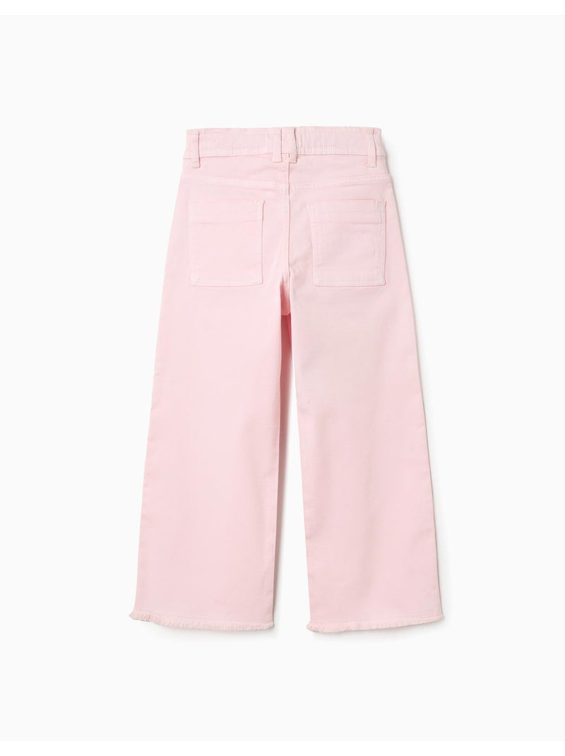 Pantalon en Serge Large avec Ourlets Effilochés Rose clair - Kiabi