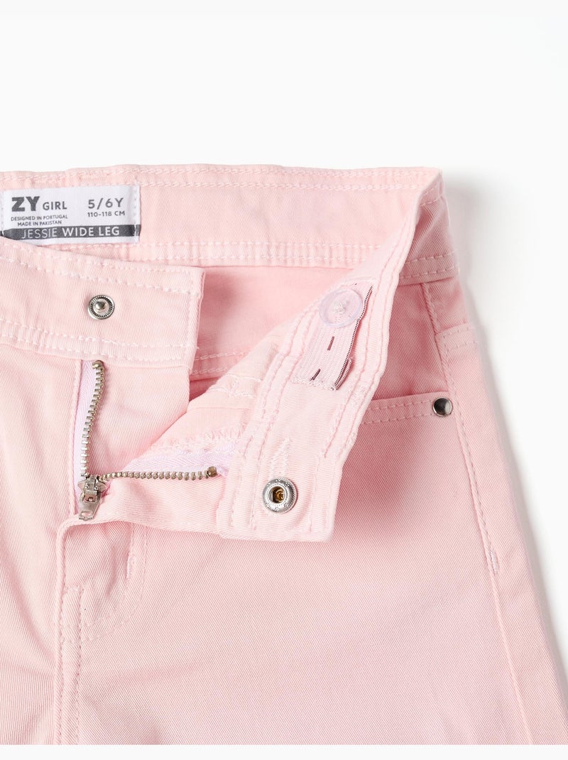 Pantalon en Serge Large avec Ourlets Effilochés Rose clair - Kiabi