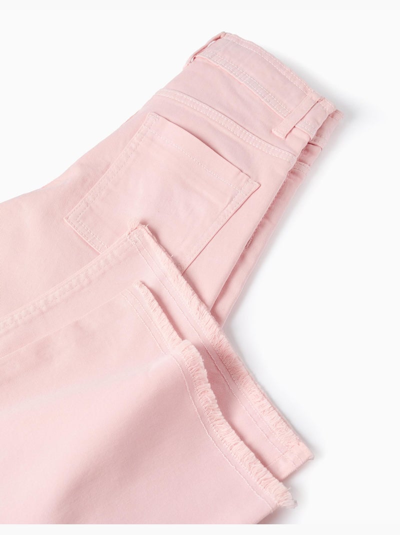 Pantalon en Serge Large avec Ourlets Effilochés Rose clair - Kiabi