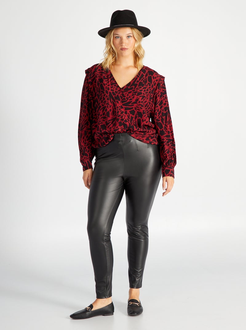 Pantalon en simili à taille haute noir - Kiabi