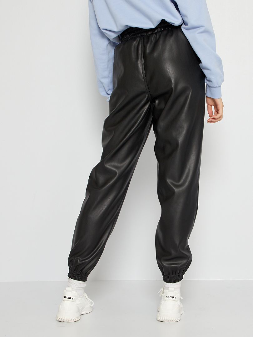 Pantalon en simili loose noir - Kiabi