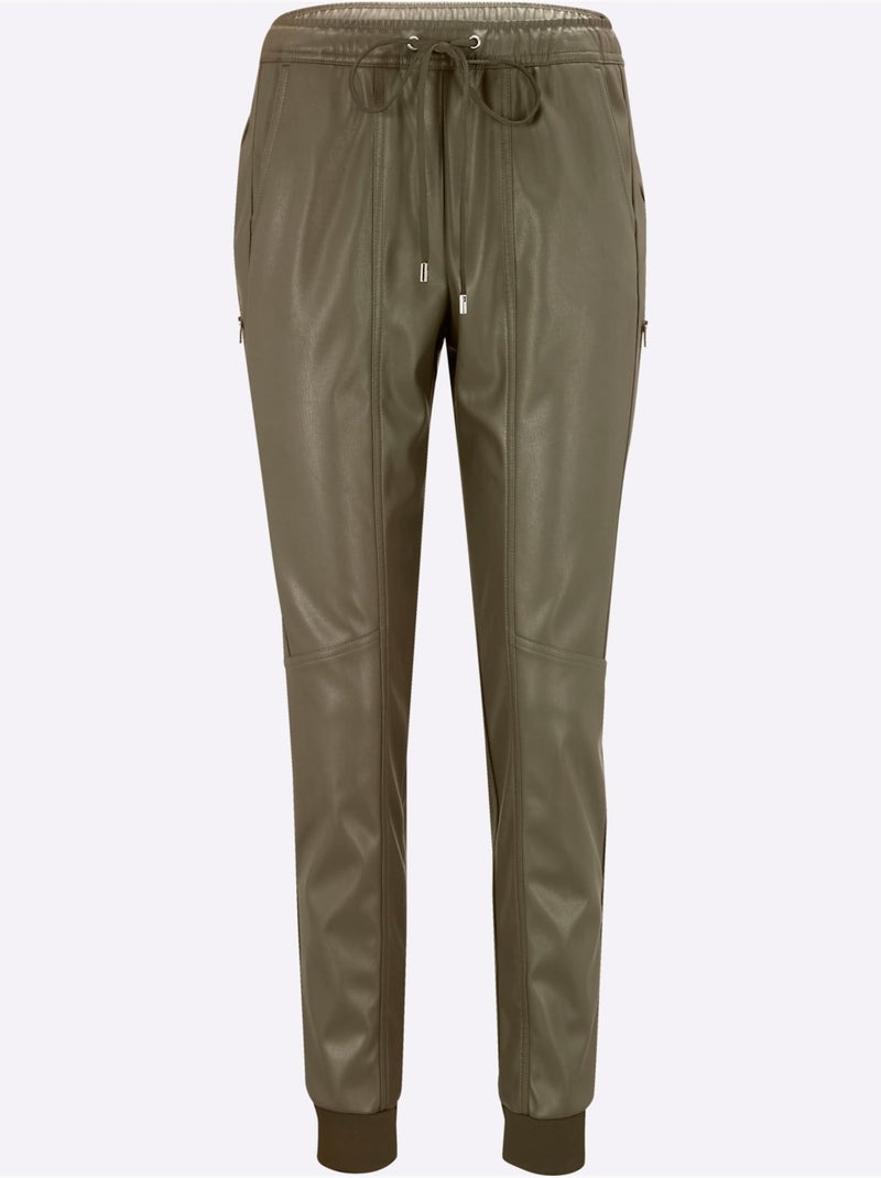 Pantalon En Synthétique - Taille Courte - Helline Kaki - Kiabi