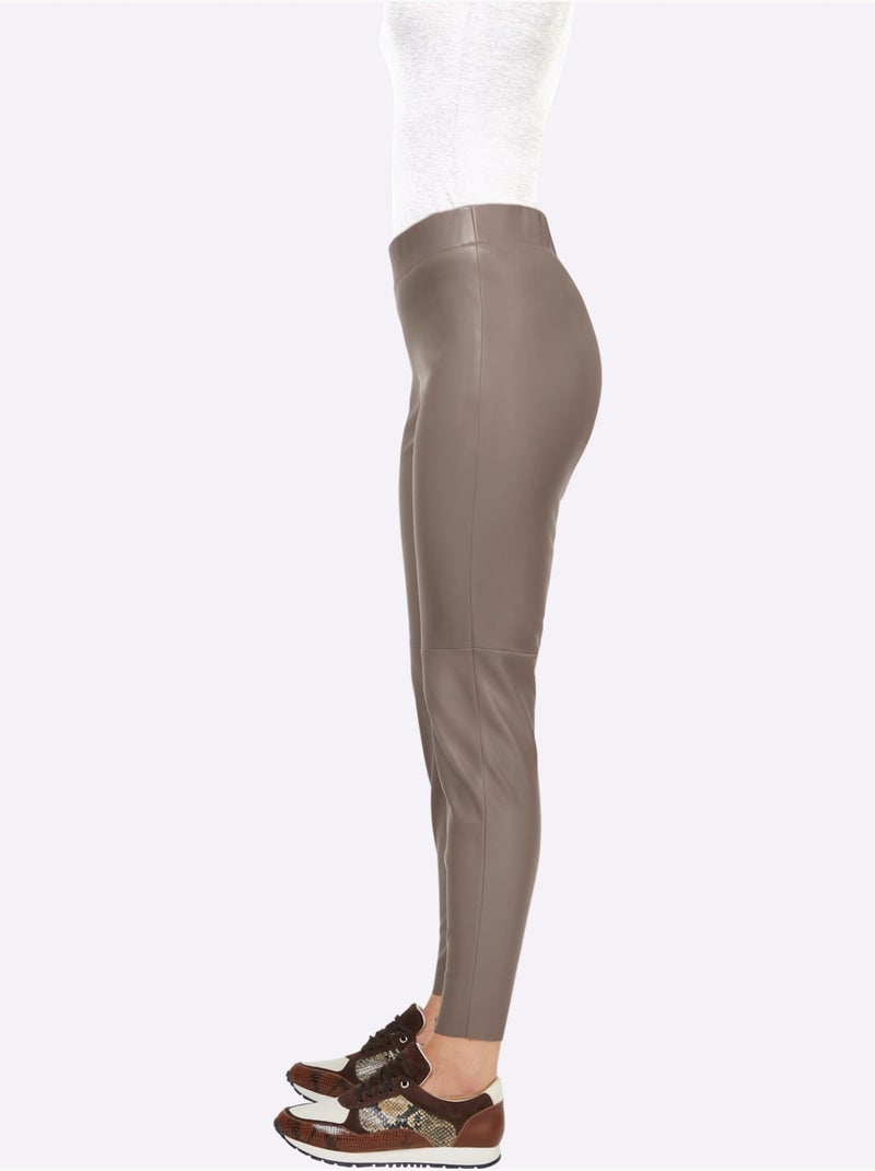 Pantalon En Synthétique Imitation Cuir Souple - Taille Standard - Helline Gris taupe - Kiabi