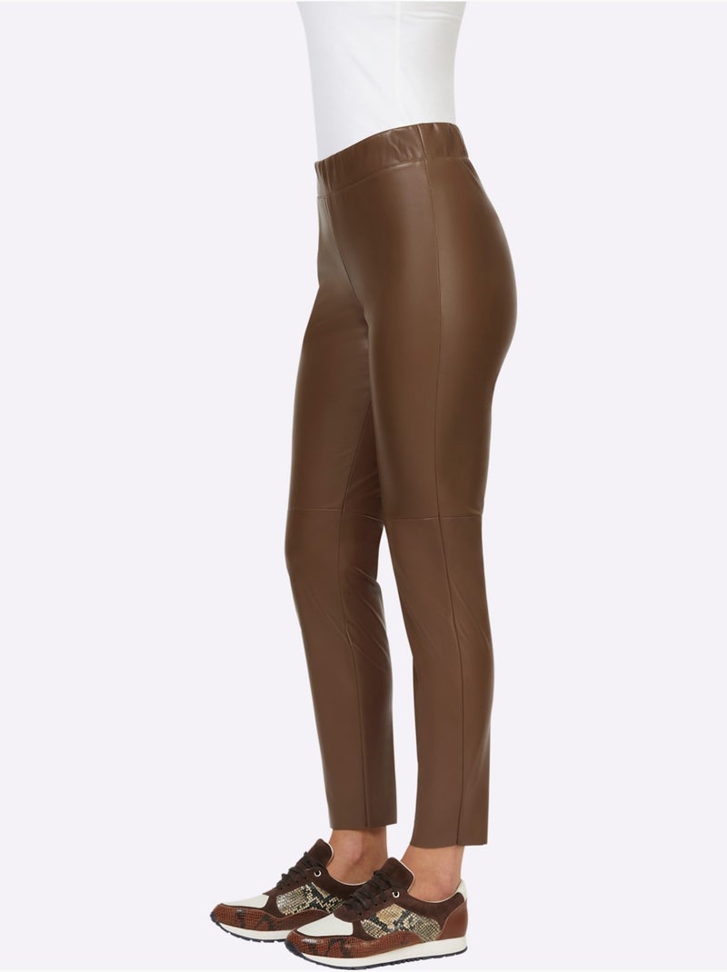 Pantalon En Synthétique Imitation Cuir Souple - Taille Standard - Helline Marron - Kiabi