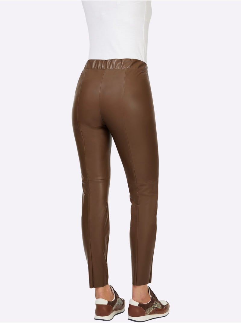 Pantalon En Synthétique Imitation Cuir Souple - Taille Standard - Helline Marron - Kiabi