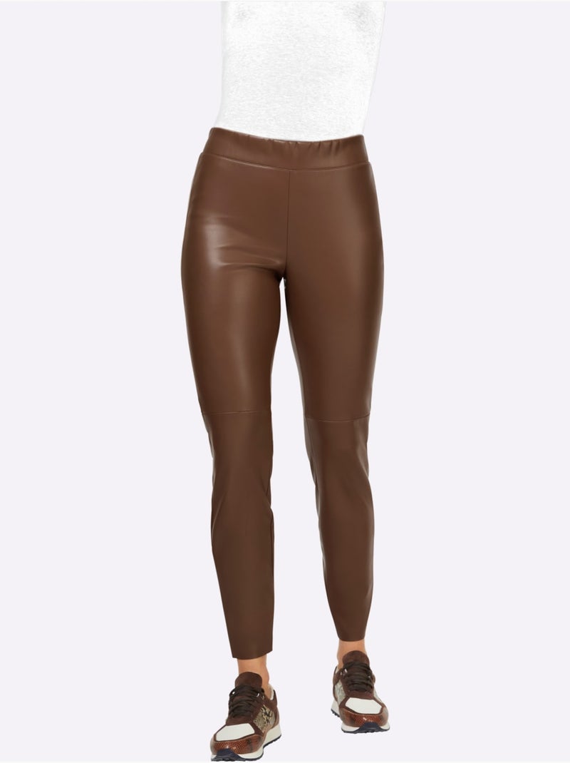 Pantalon En Synthétique Imitation Cuir Souple - Taille Standard - Helline Marron - Kiabi