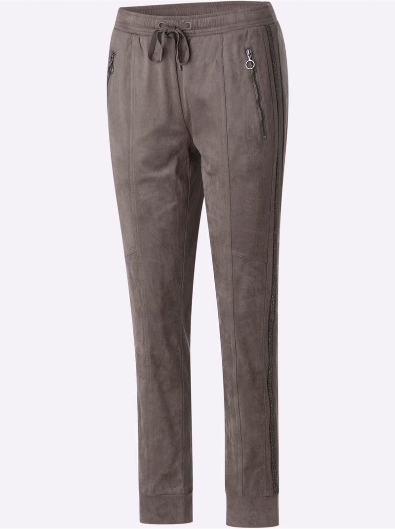 Pantalon en synthétique imitation cuir velours douce - taille standard - helline Gris taupe - Kiabi