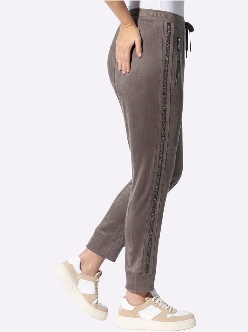 Pantalon en synthétique imitation cuir velours douce - taille standard - helline Gris taupe - Kiabi