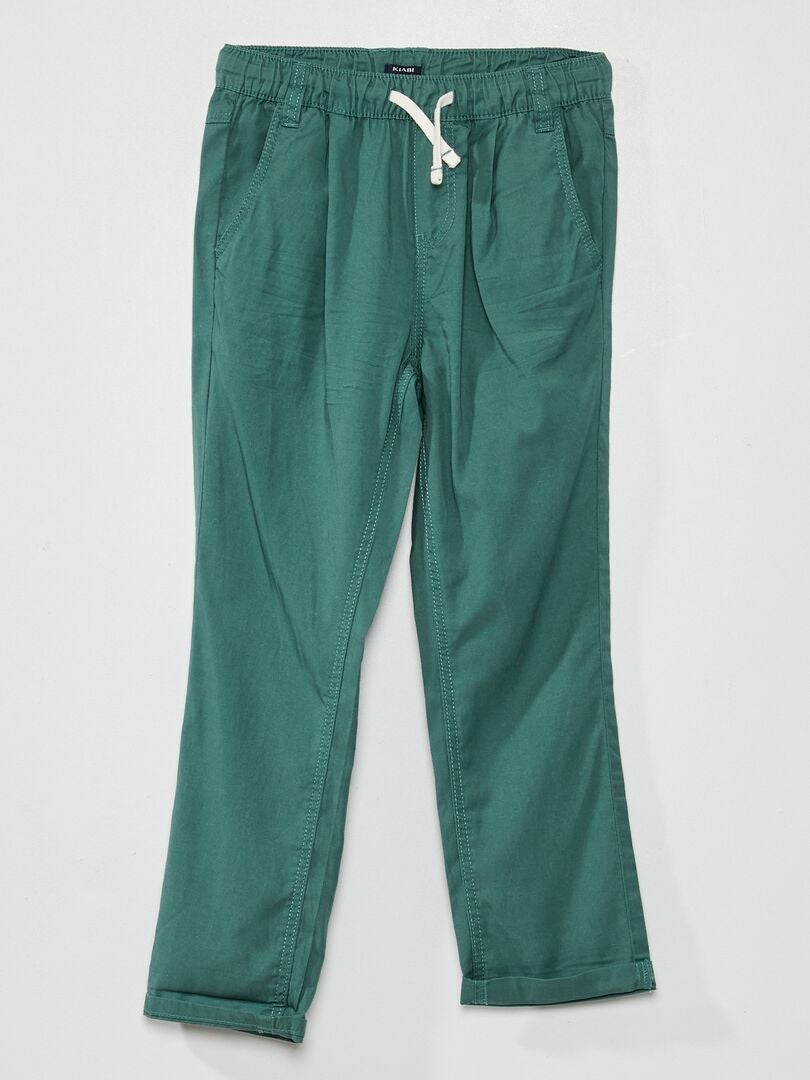 Pantalon en tencel avec taille élastique vert de gris - Kiabi