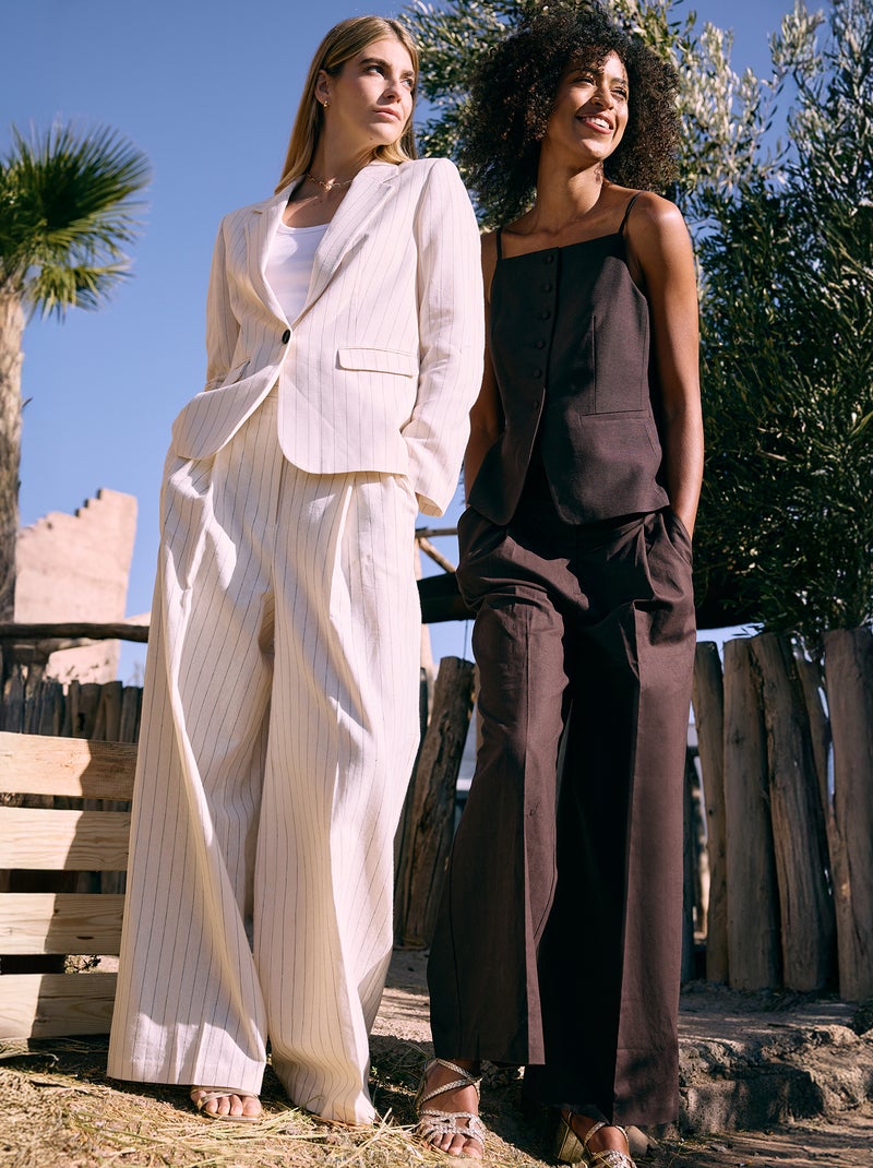 Pantalon en tissu léger à coupe large pour Femme Beige - Kiabi