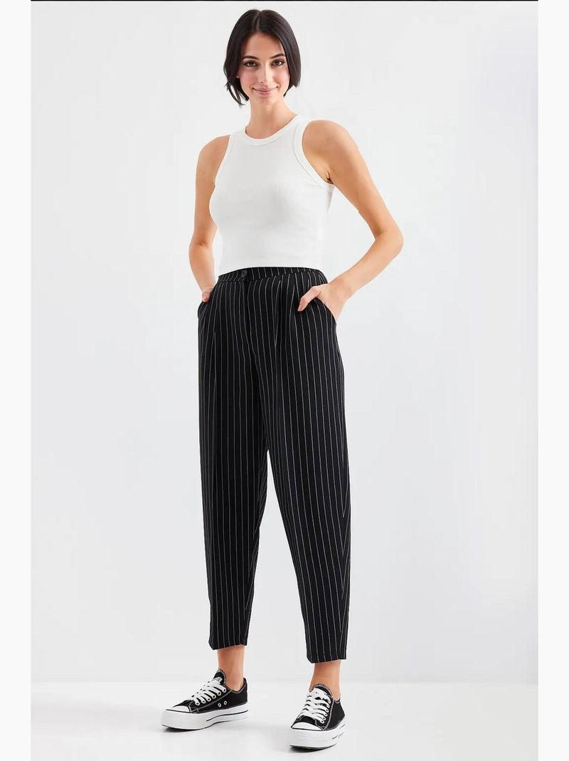 Pantalon en tissu rayé taille haute bdart Noir - Kiabi