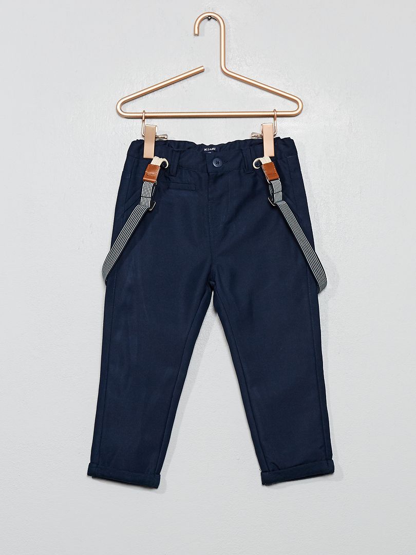 Pantalon en toile à bretelles bleu marine - Kiabi